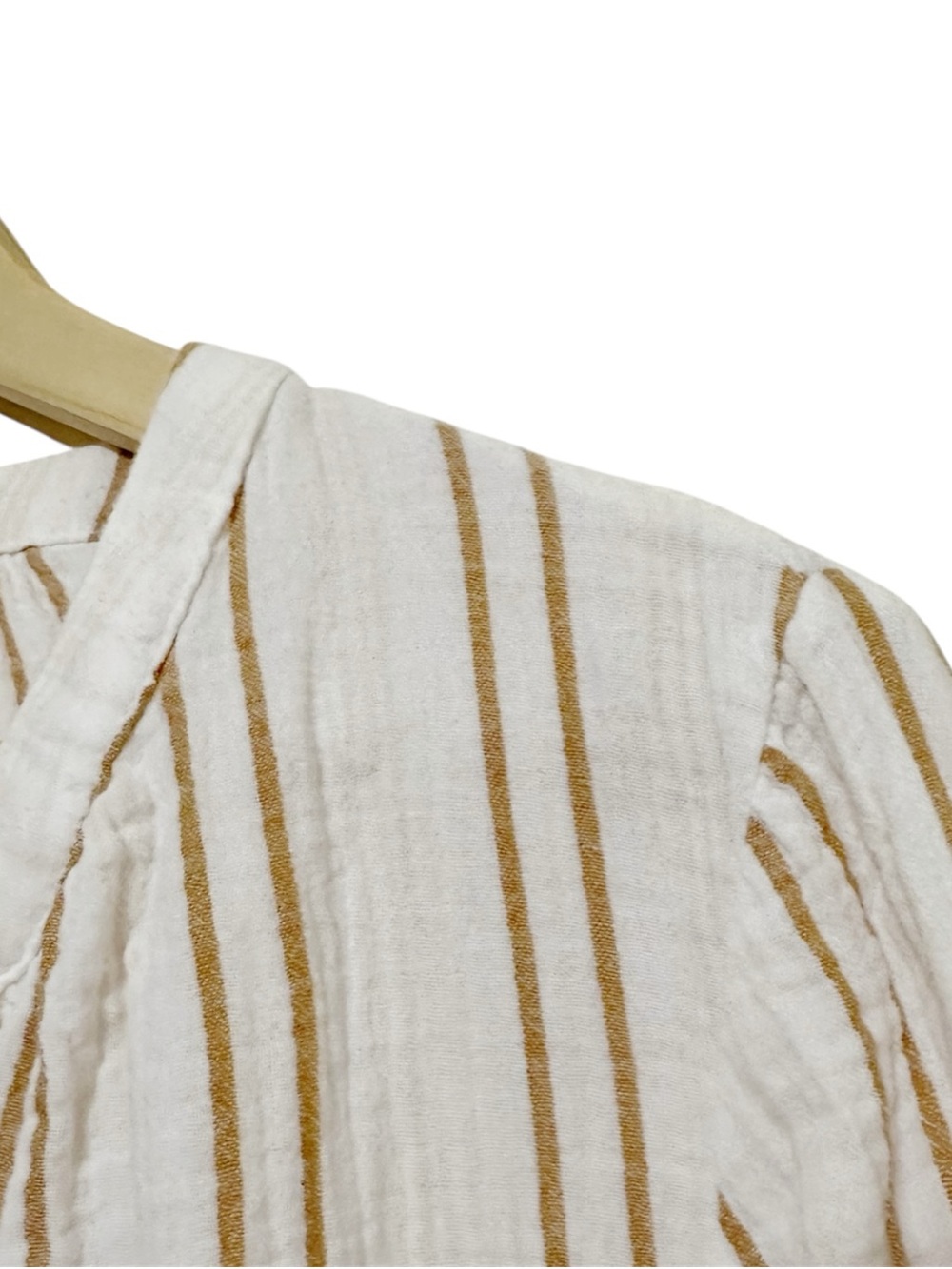 Universal Thread Large Cream Tan Stripe Cotton Gauze Blouse Long Sleeve Boho - Picture 3 of 6